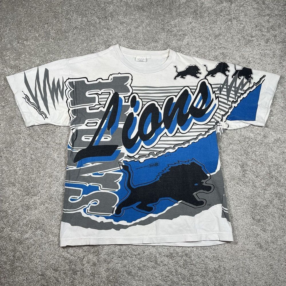 Vintage 90s Detroit Lions All Over Print T-Shirt NFL Magic Johnson RARE - Medium